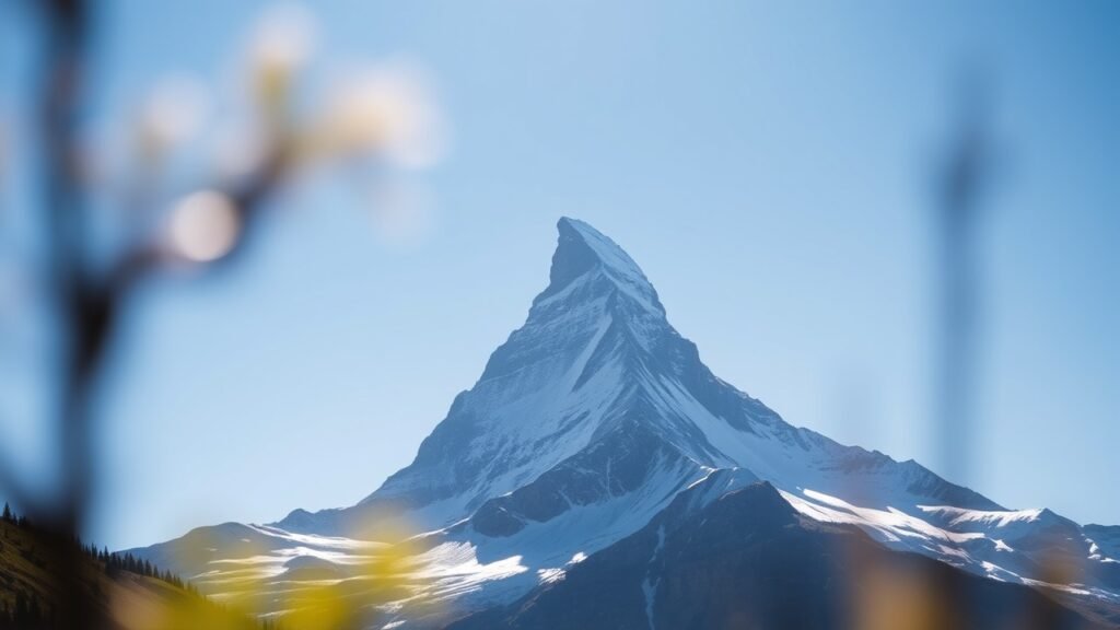 The iconic Matterhorn peaks through a clear blue sky
